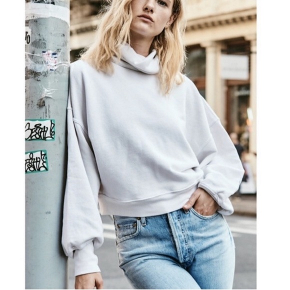 Agolde Balloon Sleeve Turtleneck Sweatshirt Pullover French Terry Plaster Size S - Picture 2 of 10